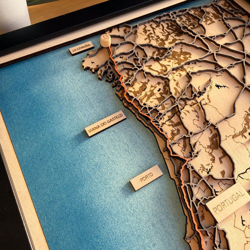 Laser Cutting a Layered Wooden Cycling Map – La Coruña to Faro Route
