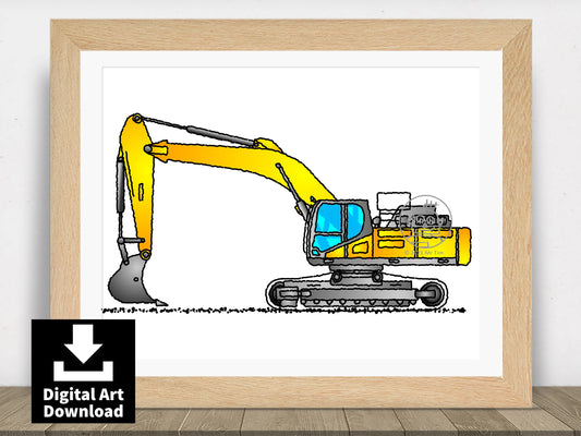 Excavator Print. Construction Vehicle Driver. Poster Download E015
