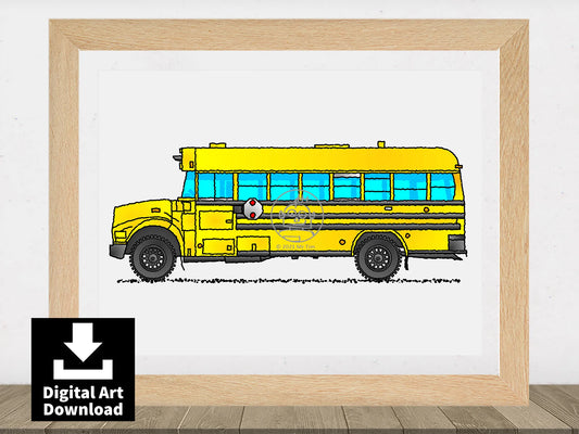 School Bus Print. American Busses. Digital Art Poster Download E054