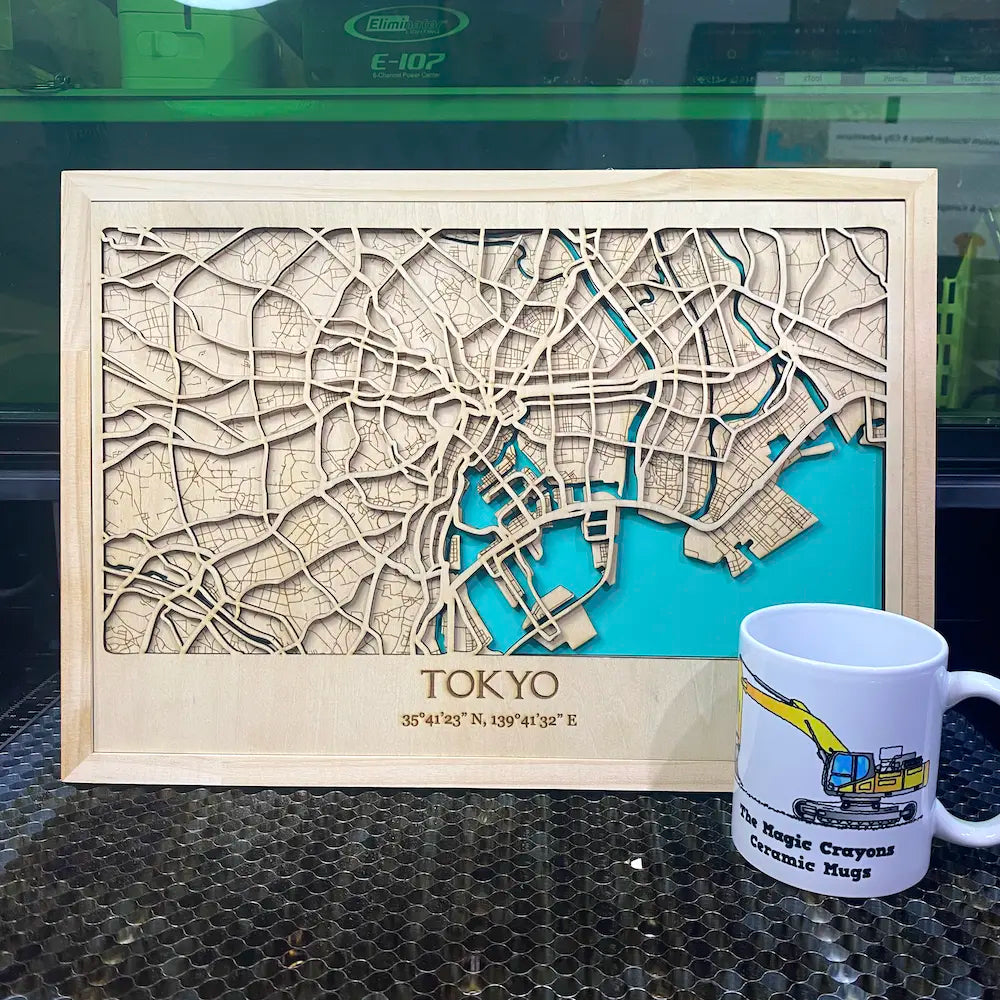 Laser-Cut Wooden Map of Tokyo