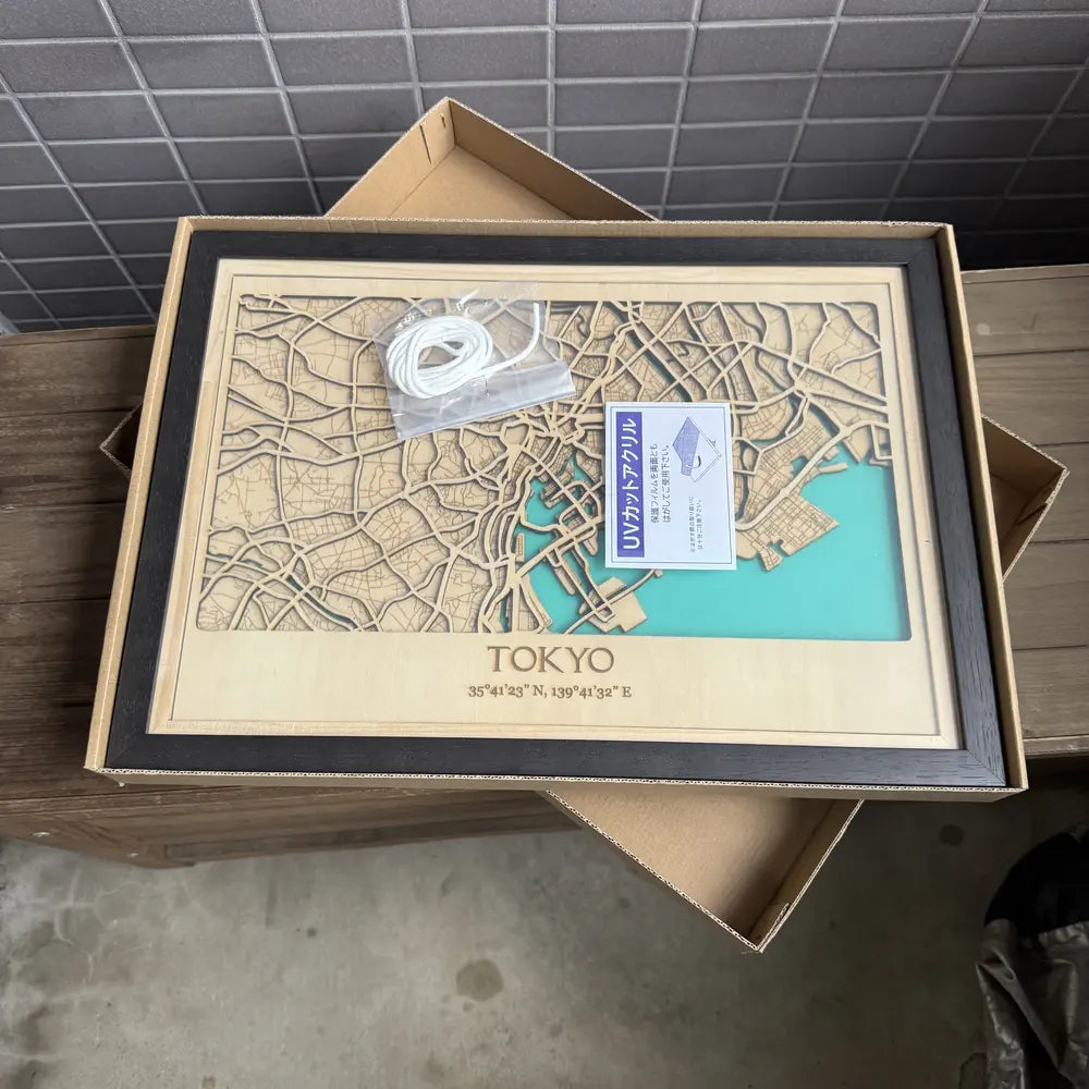 Laser-Cut Wooden Map of Tokyo