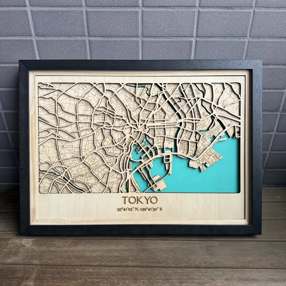 Laser-Cut Wooden Map of Tokyo