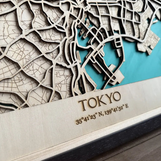 Laser-Cut Wooden Map of Tokyo