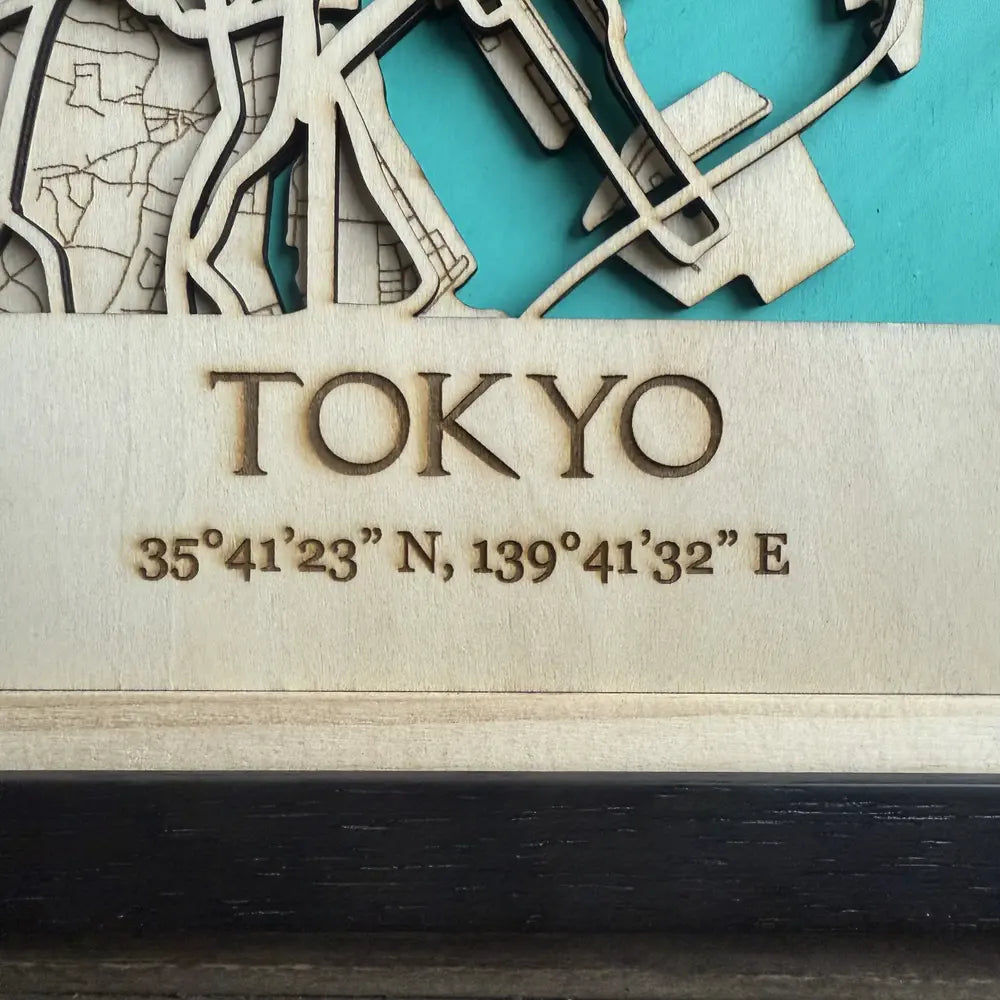 Laser-Cut Wooden Map of Tokyo