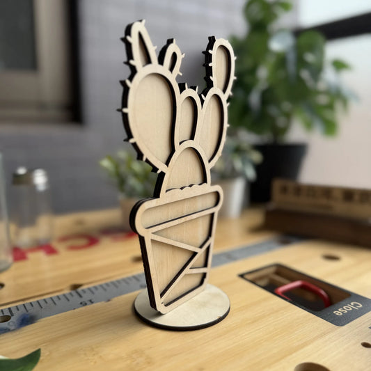 Laser-Cut Wooden Angel Wing Cactus – Handmade Opuntia Microdasys Desk Decor