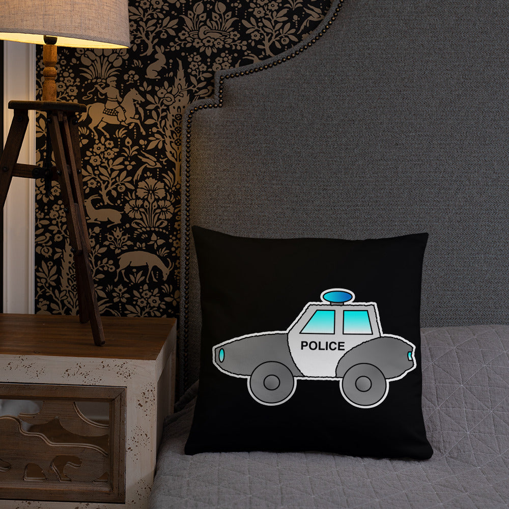 Personalized Police Car Pillow. Custom Black White Kids Toy P036