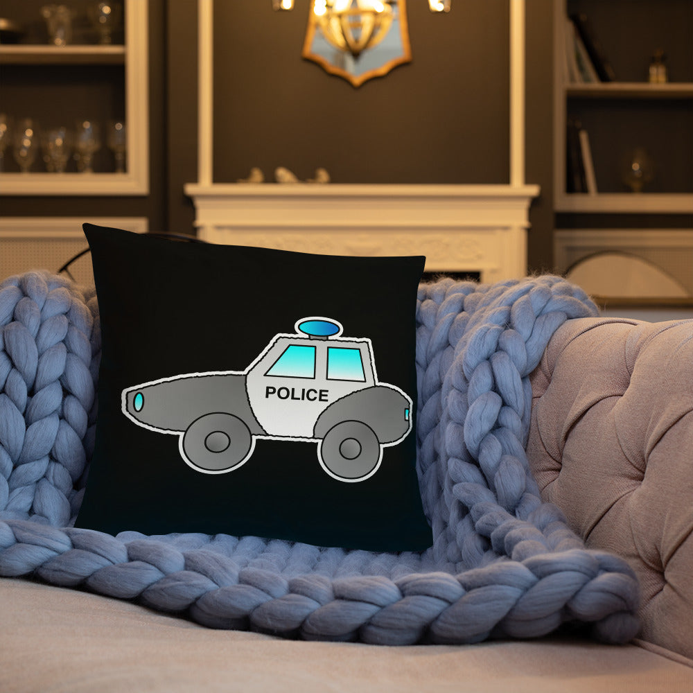 Personalized Police Car Pillow. Custom Black White Kids Toy P036