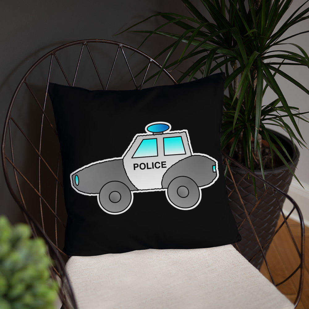 Personalized Police Car Pillow. Custom Black White Kids Toy P036