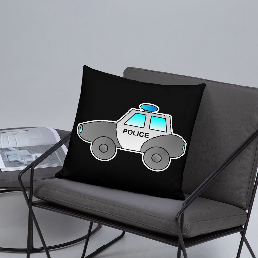 Personalized Police Car Pillow. Custom Black White Kids Toy P036