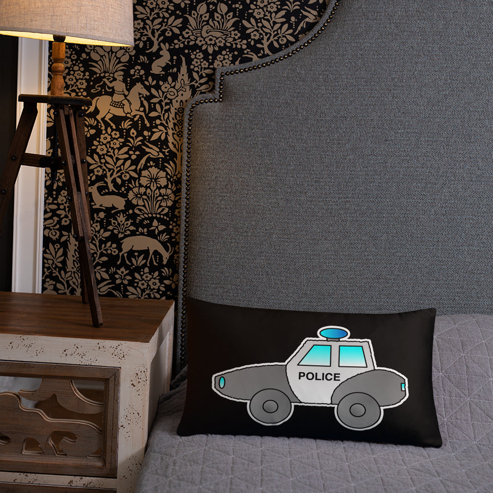 Personalized Police Car Pillow. Custom Black White Kids Toy P036