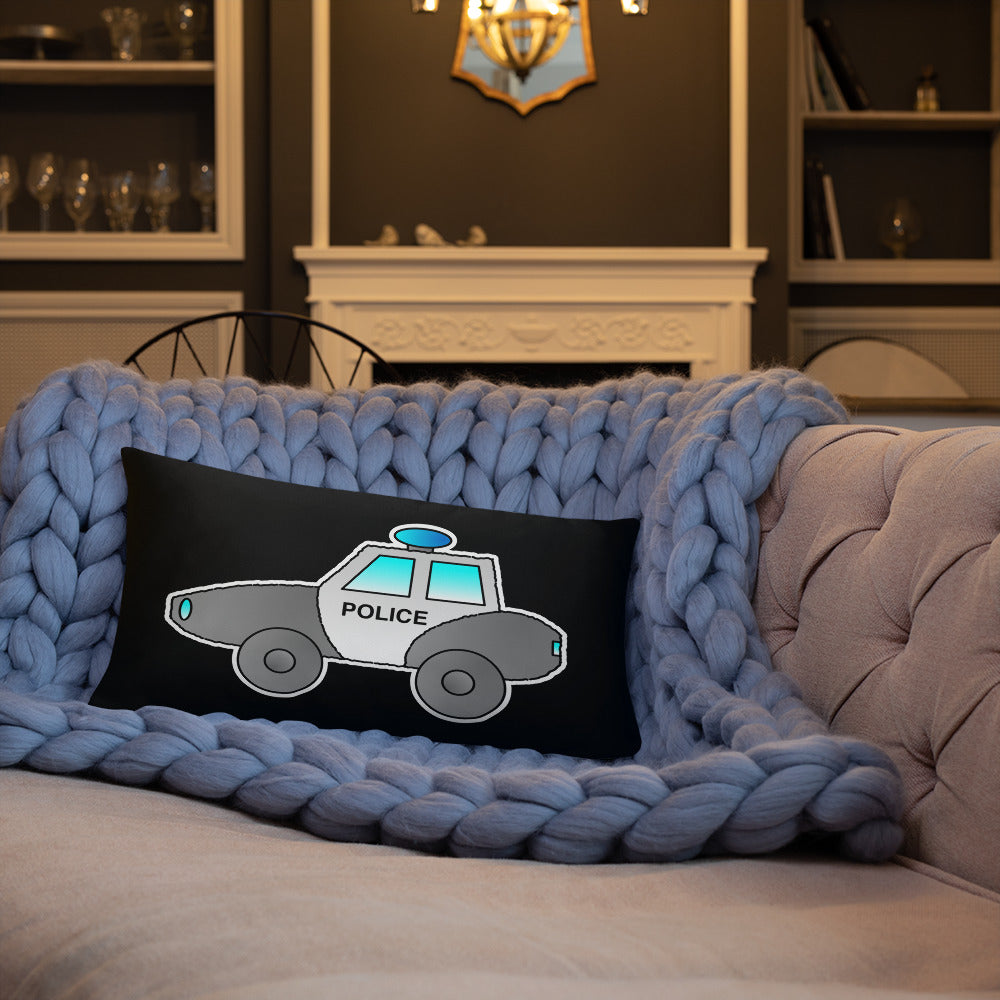 Personalized Police Car Pillow. Custom Black White Kids Toy P036