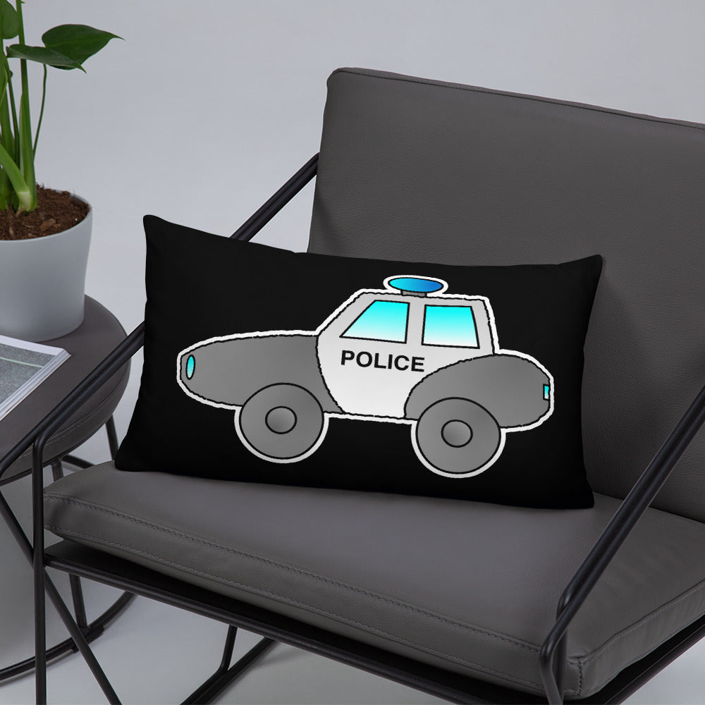 Personalized Police Car Pillow. Custom Black White Kids Toy P036