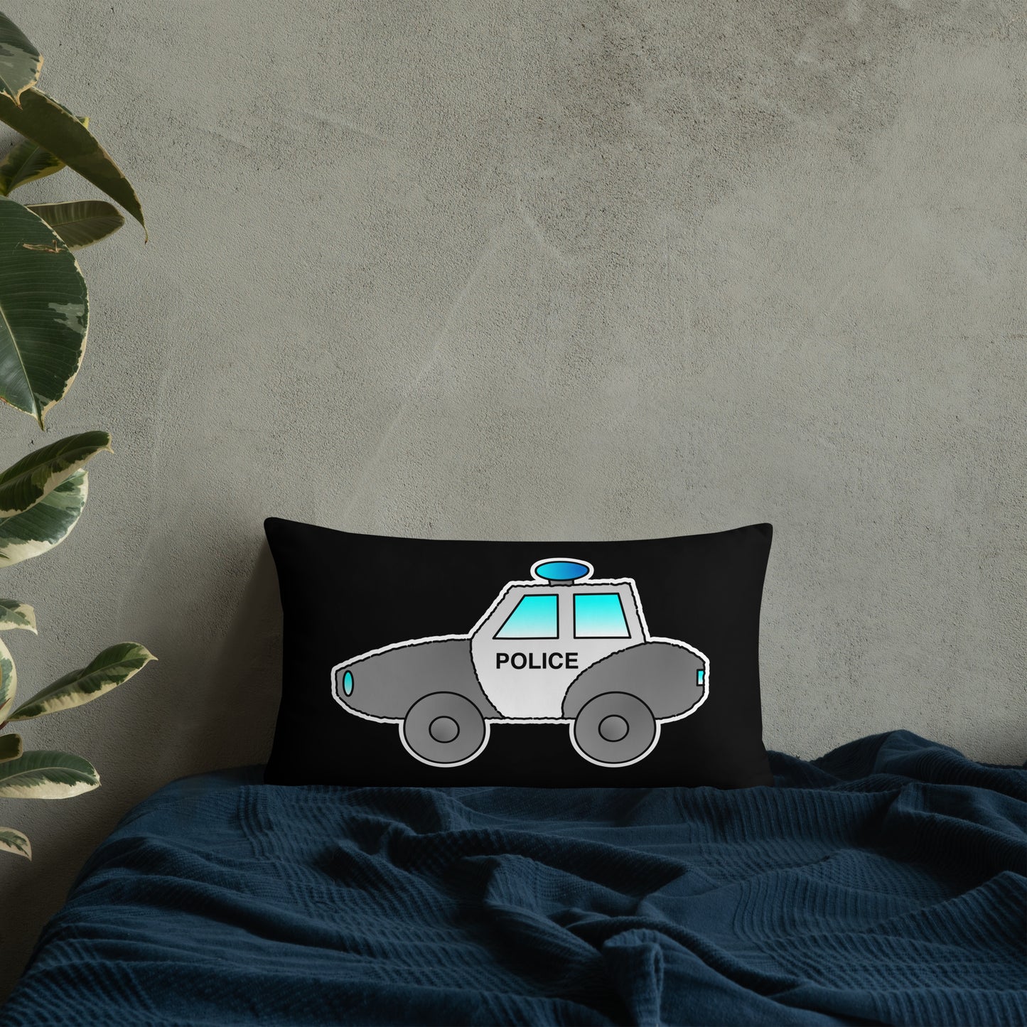 Personalized Police Car Pillow. Custom Black White Kids Toy P036