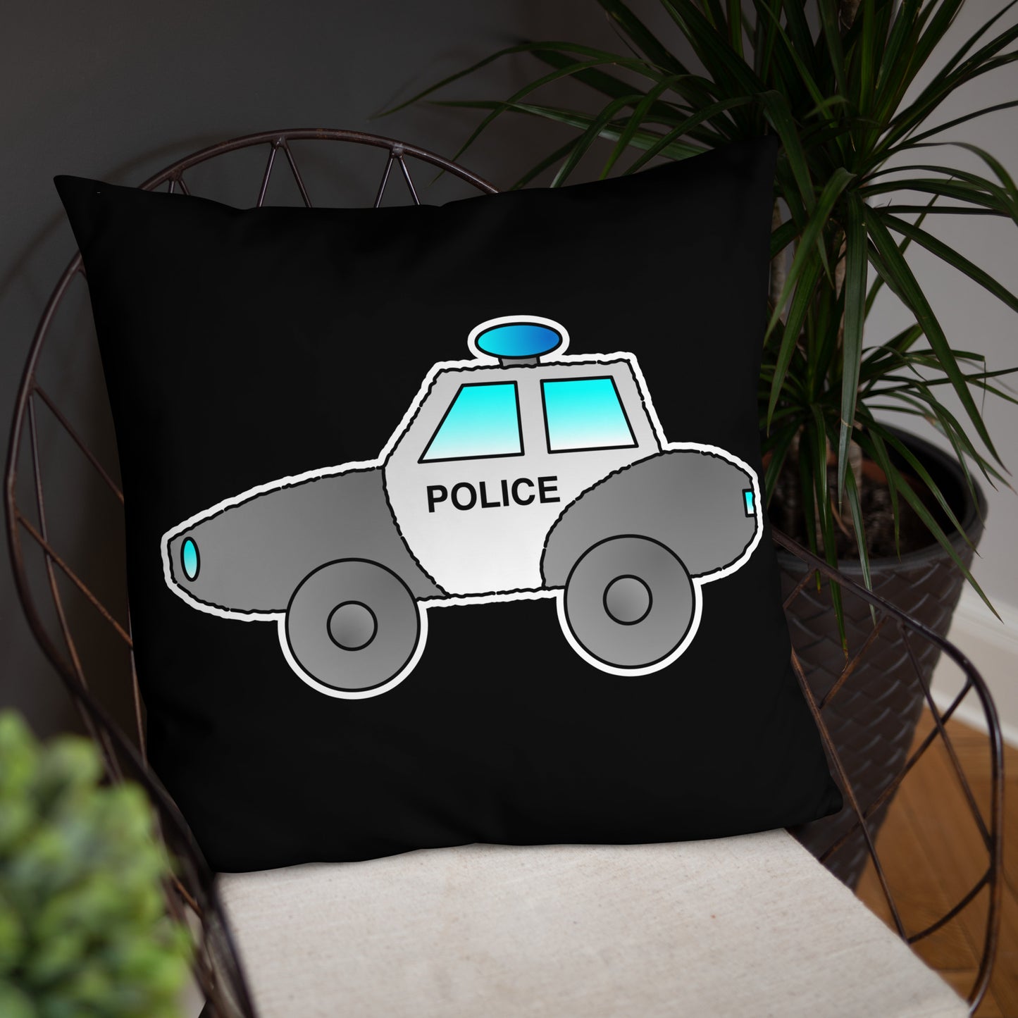 Personalized Police Car Pillow. Custom Black White Kids Toy P036