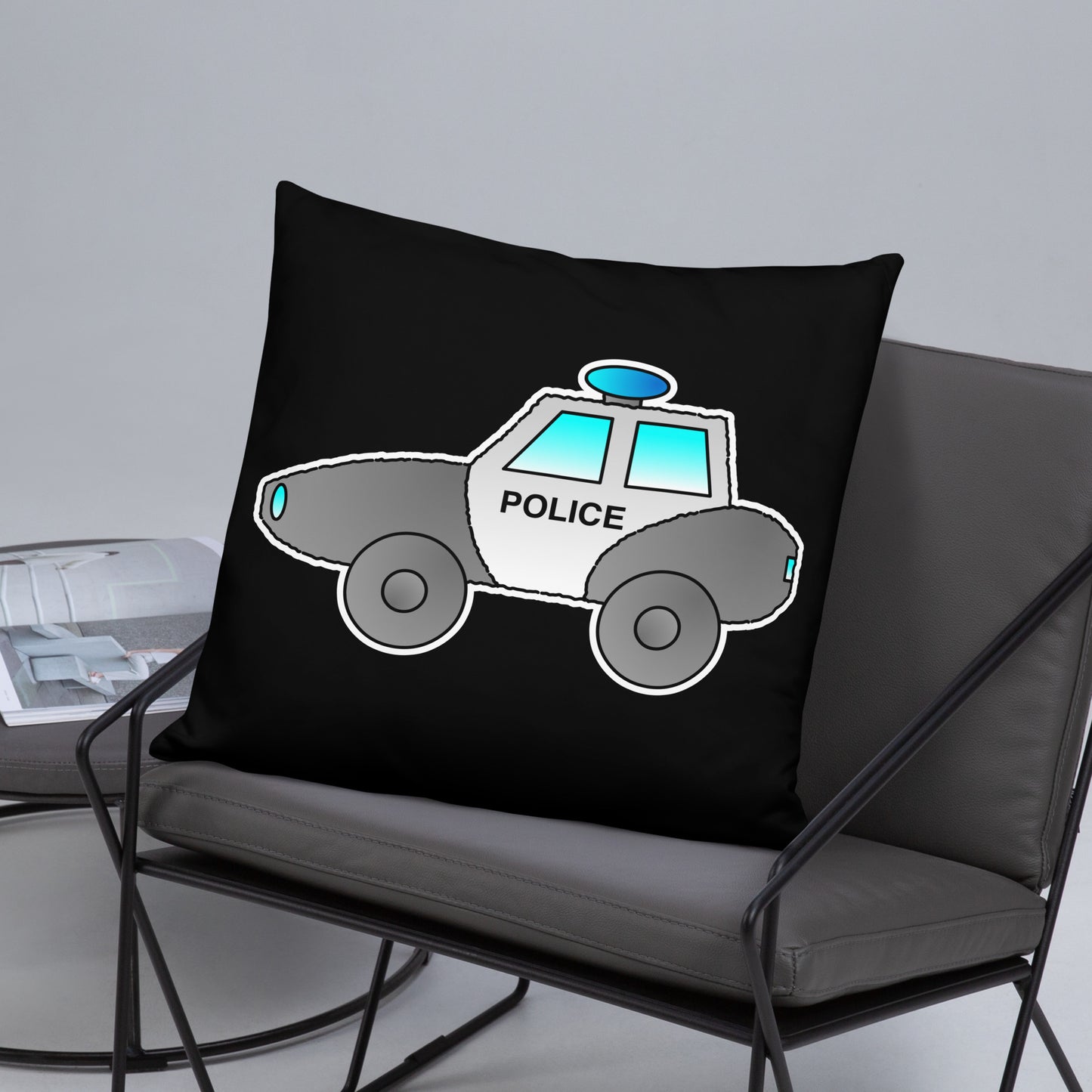 Personalized Police Car Pillow. Custom Black White Kids Toy P036