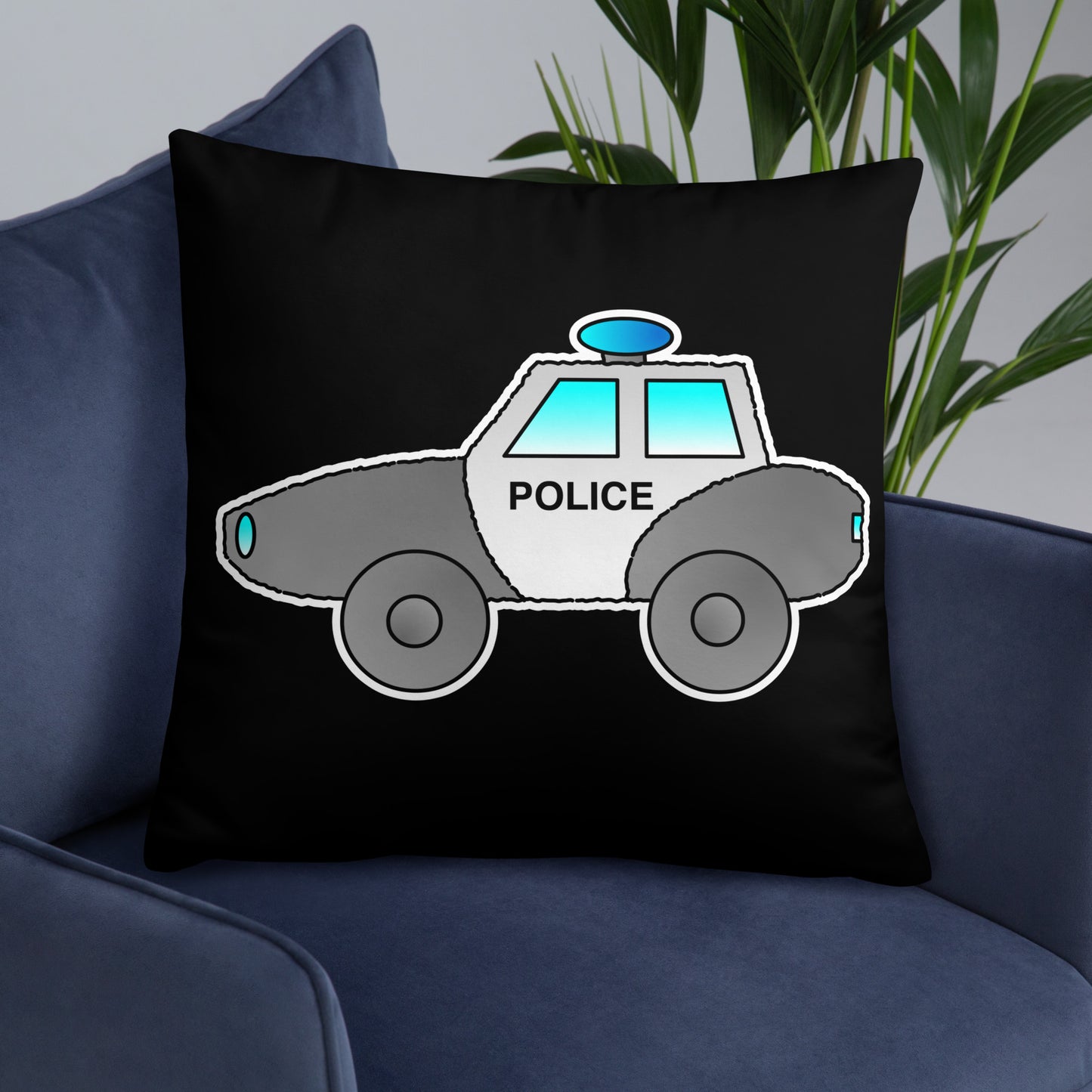 Personalized Police Car Pillow. Custom Black White Kids Toy P036