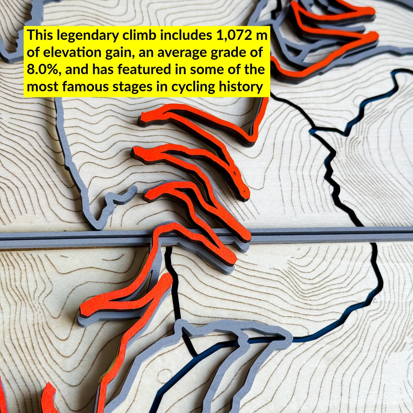 Alpe d’Huez Cycling Climb Map – 3D Wood Wall Art for Cyclists