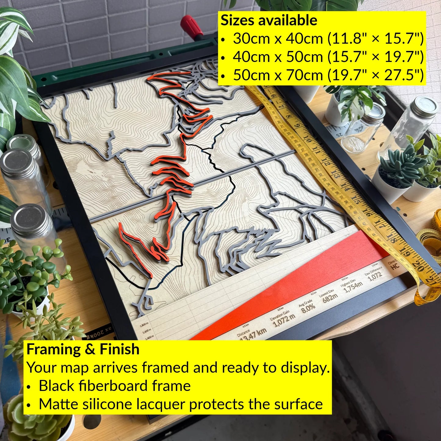 Alpe d’Huez Cycling Climb Map – 3D Wood Wall Art for Cyclists