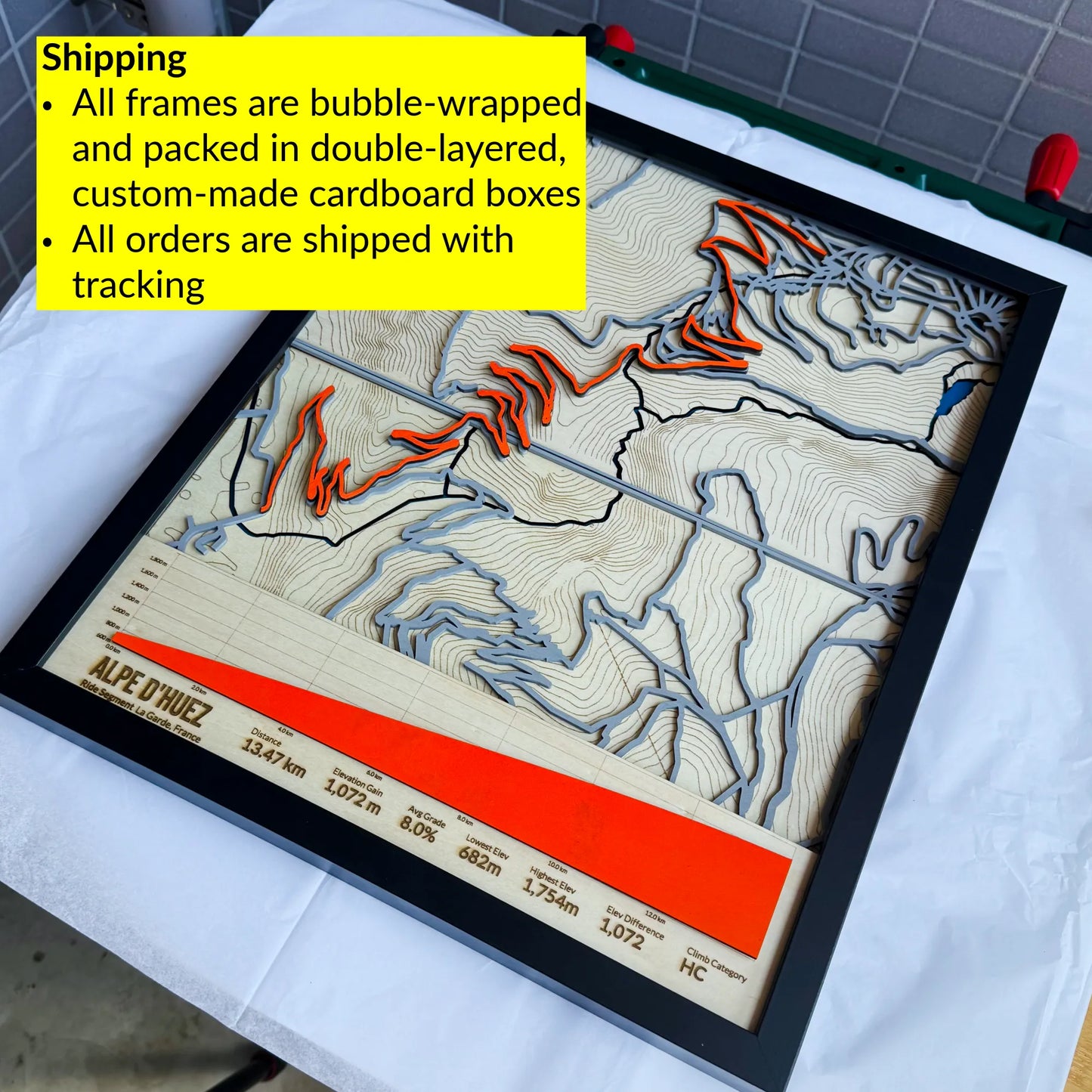 Alpe d’Huez Cycling Climb Map – 3D Wood Wall Art for Cyclists
