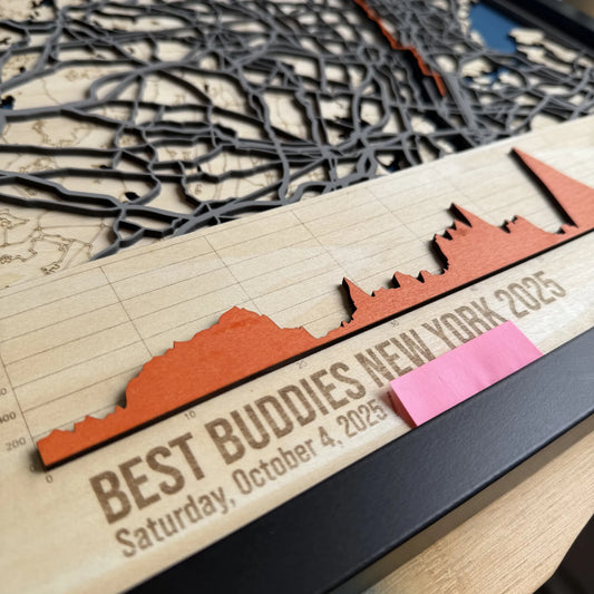 Best Buddies Challenge New York Course Map – Handcrafted Wooden Route Map