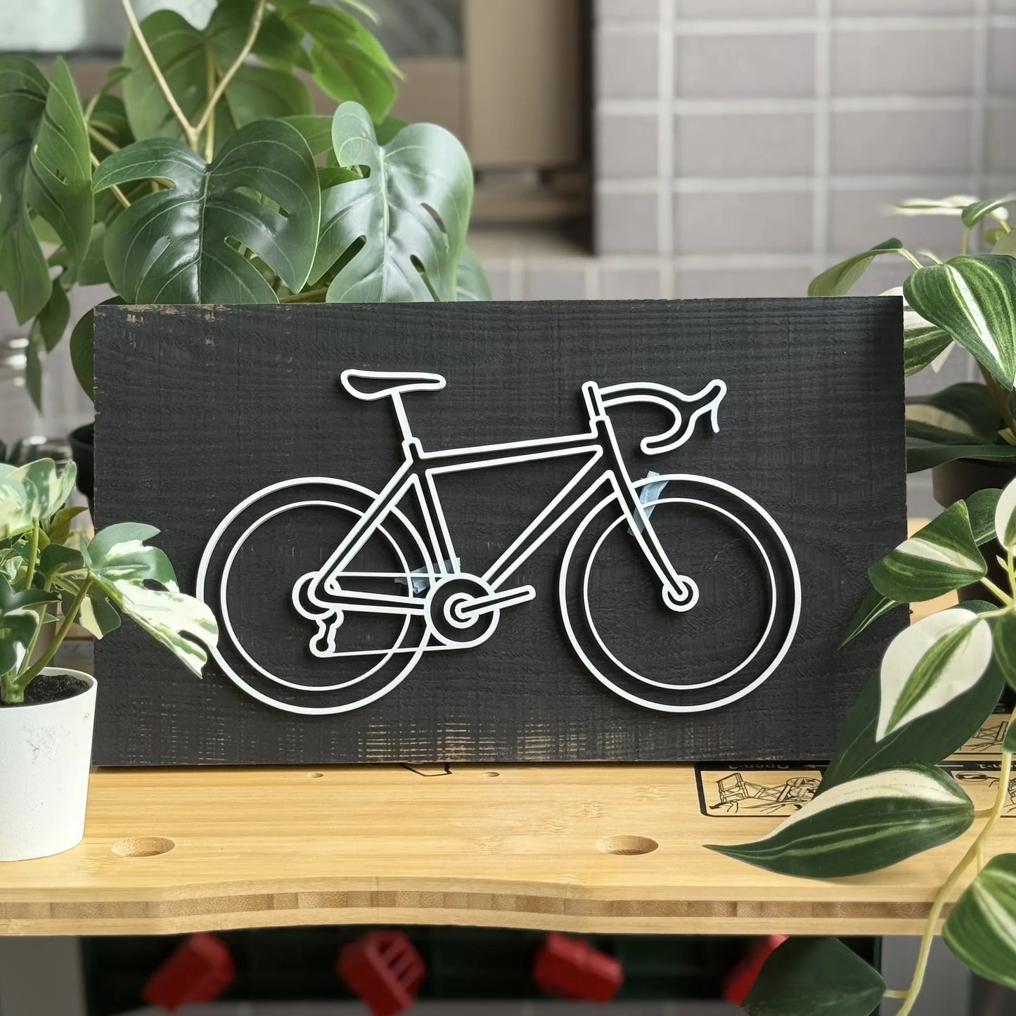 Handmade Road Bike Wall Art – Rustic Bicycle Sign on Reclaimed Wood