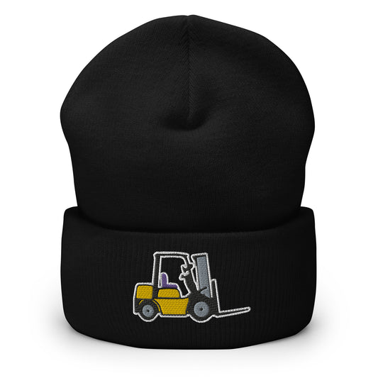 Unisex Hypoallergenic Cuffed Beanie with Embroidered Forklift - Perfect for Drivers and Operators