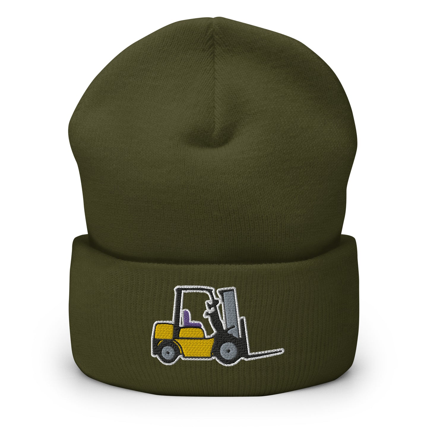 Unisex Hypoallergenic Cuffed Beanie with Embroidered Forklift - Perfect for Drivers and Operators