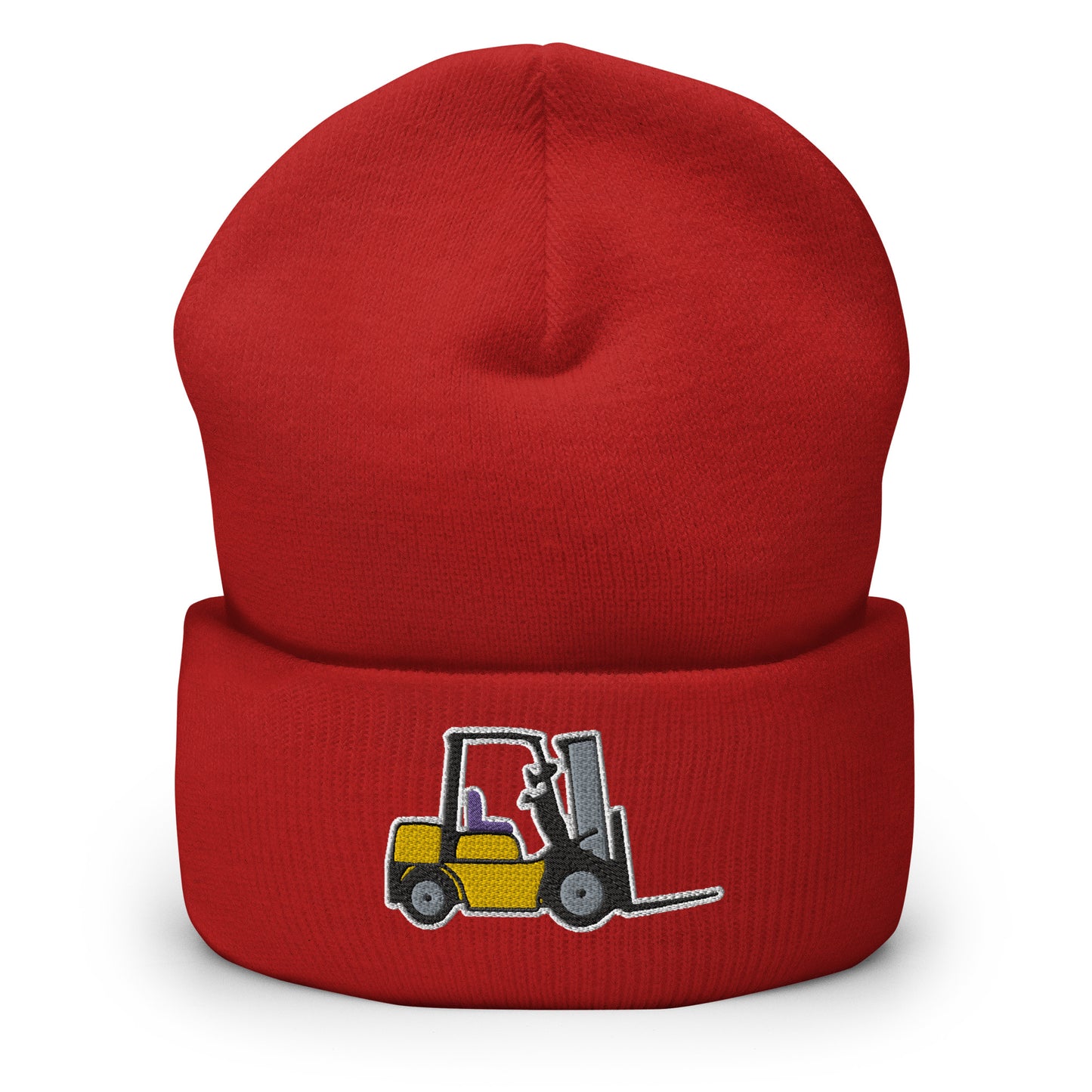 Unisex Hypoallergenic Cuffed Beanie with Embroidered Forklift - Perfect for Drivers and Operators