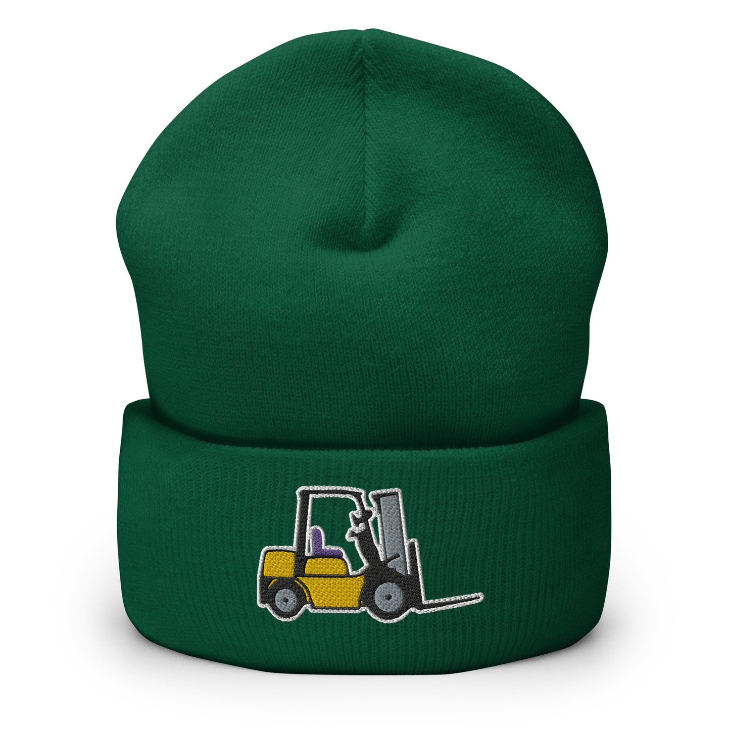 Unisex Hypoallergenic Cuffed Beanie with Embroidered Forklift - Perfect for Drivers and Operators