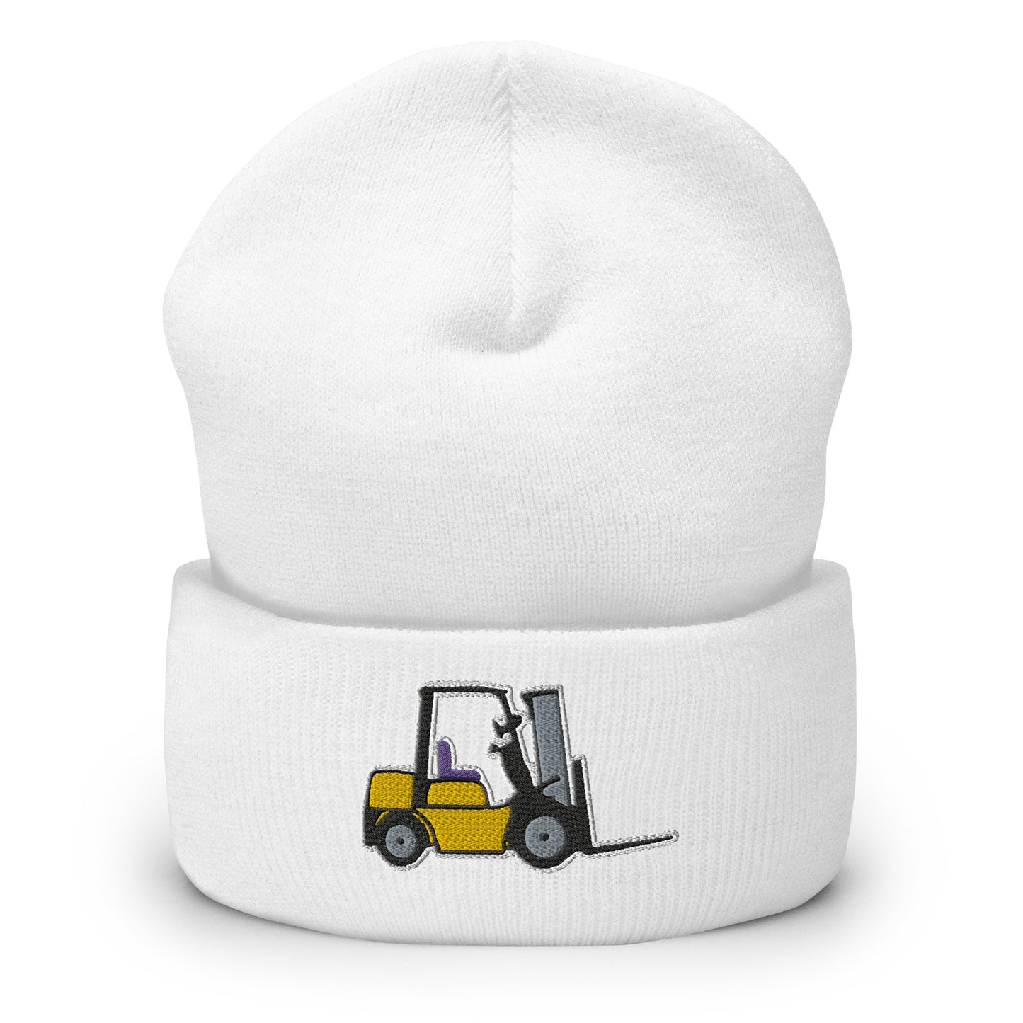 Unisex Hypoallergenic Cuffed Beanie with Embroidered Forklift - Perfect for Drivers and Operators