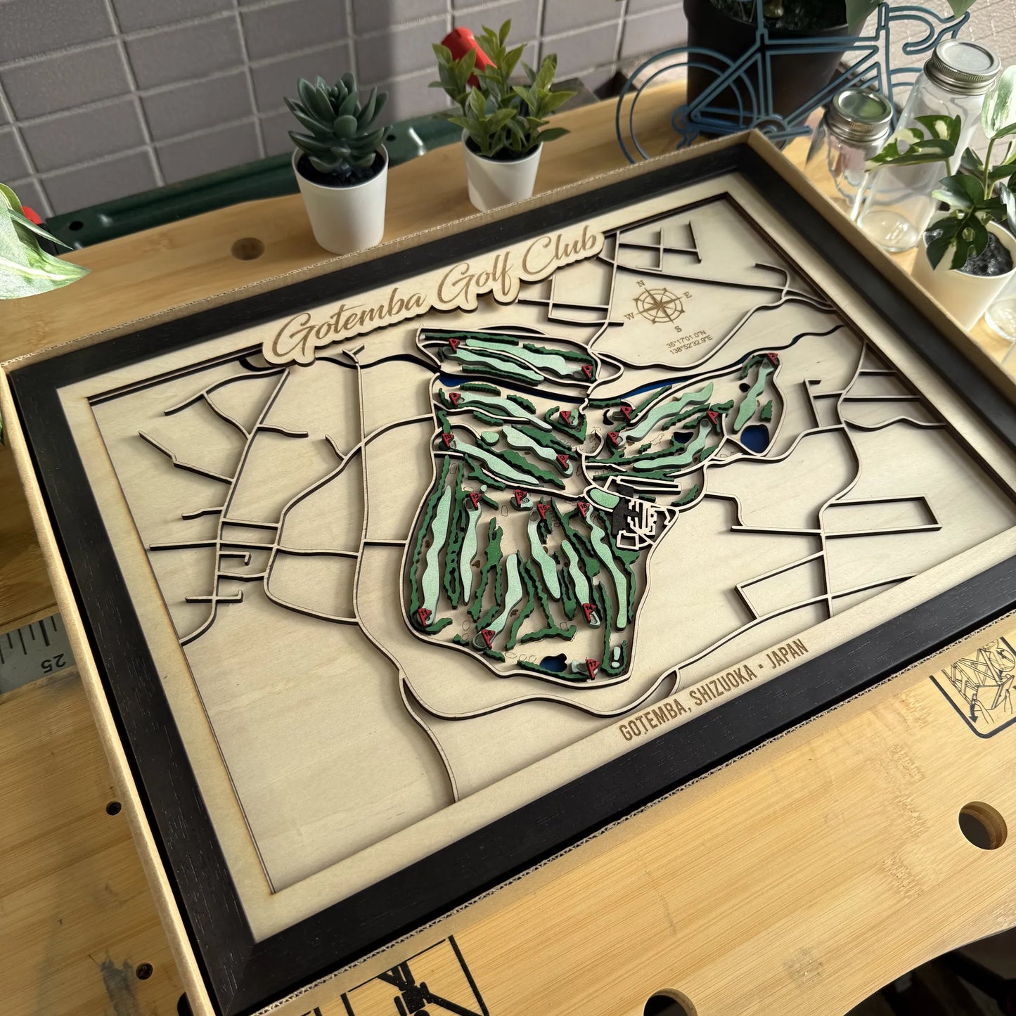 Custom Golf Course Map – Handcrafted Layered Wood Wall Art (A3 Framed)