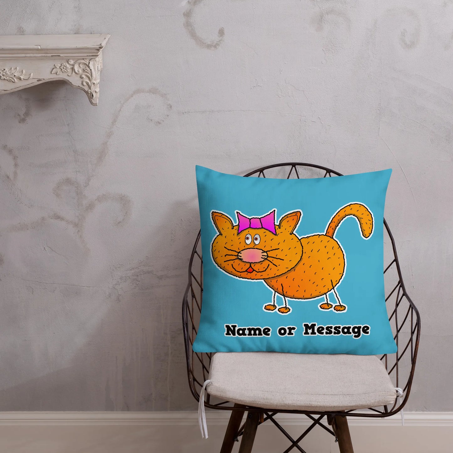 Custom Orange Kitten Pillow for Kids Room. Personalized Cat Cushion P015