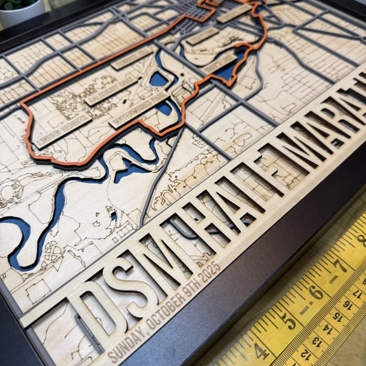 Des Moines IMT Half Marathon – Personalised Laser-Cut Wooden Course Map