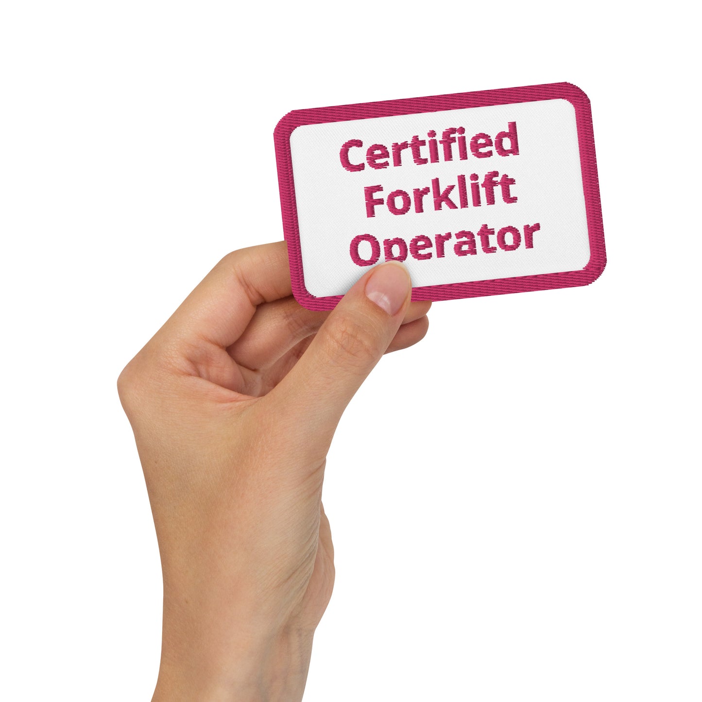 Certified Forklift Operator Embroidered Patch in Pink / White PH02