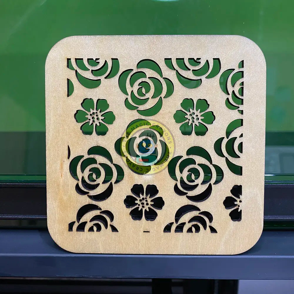 Geometric Rose Pattern Coaster – Laser Engraved Plywood