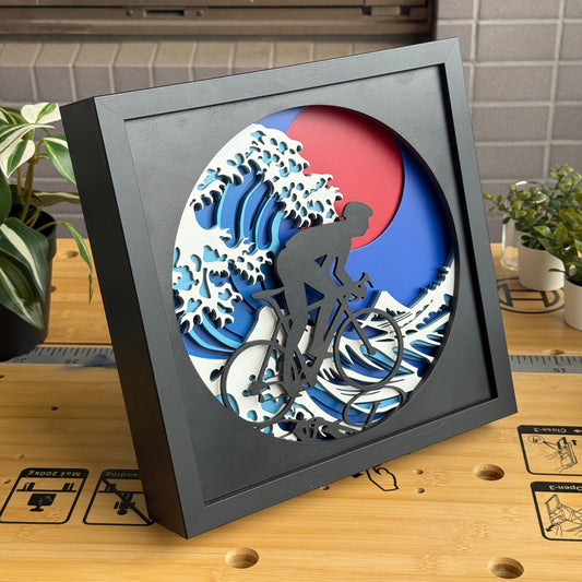 The Great Wave – Cyclist Edition | 7-Layer Laser Cut Wall Art Made in Japan