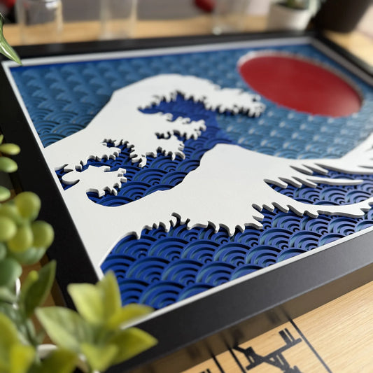 The Great Wave with Red Sun – Japanese Wall Art (Hokusai)