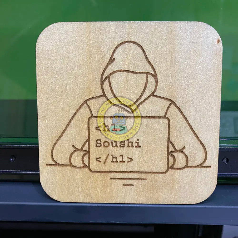 Hacker Coaster – Laser Engraved Plywood with Hacker Silhouette Design