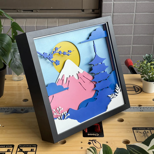 Pagoda & Mount Fuji – Cherry Blossom Wood Wall Art