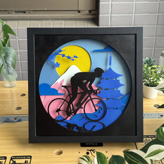 Kyoto Spring Ride – Japanese Layered Wall Art for Cyclists (240mm, 7 Layers)