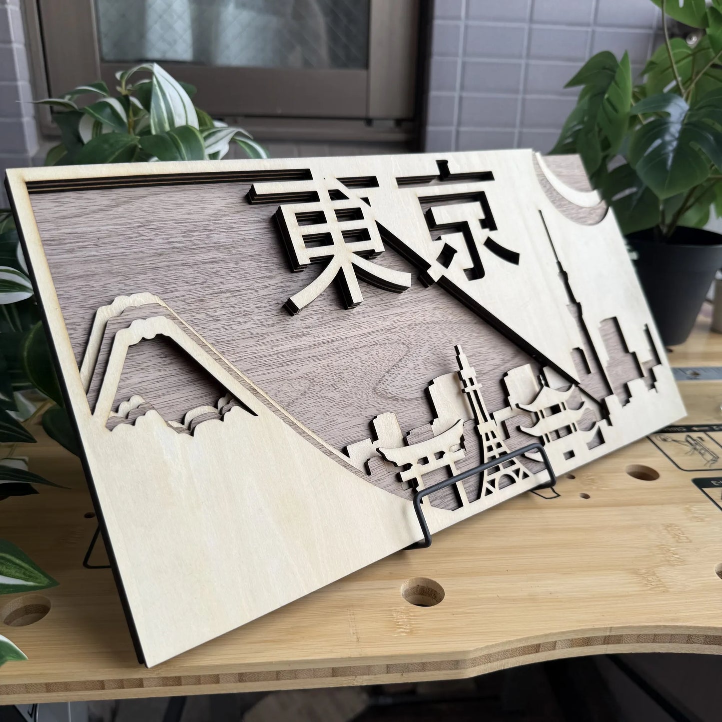 Tokyo Cityscape – Handcrafted Wooden Wall Art (Japanese Text)