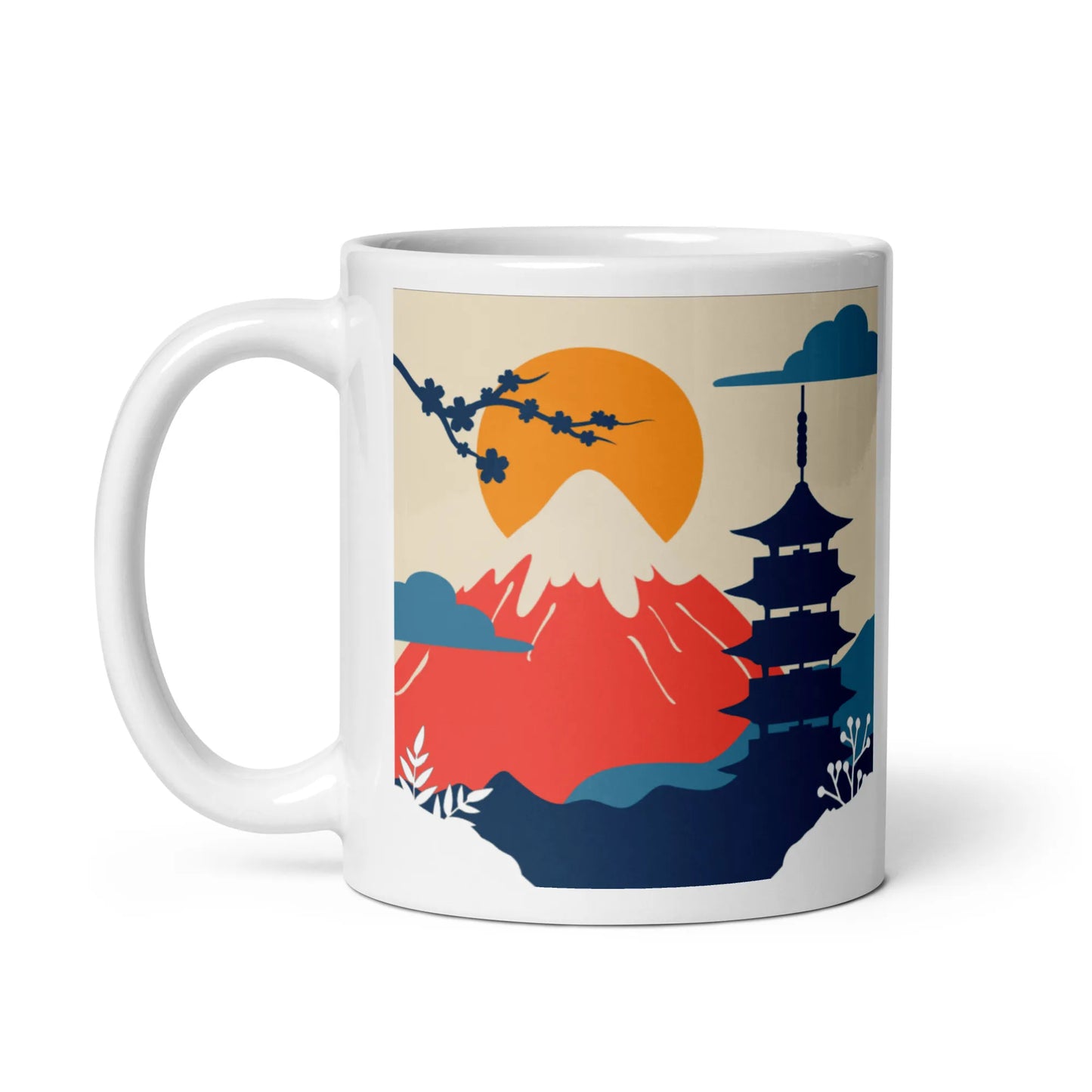 Mt. Fuji Mug – Pagoda & Cherry Blossom Scene
