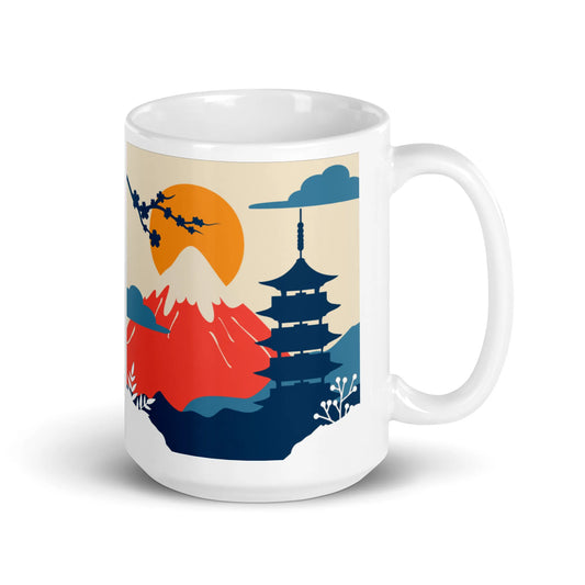 Mt. Fuji Mug – Pagoda & Cherry Blossom Scene