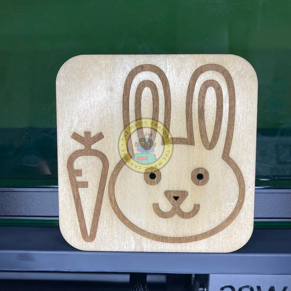 Cute Rabbit Coaster – Laser Engraved Cartoon Rabbit with Carrot