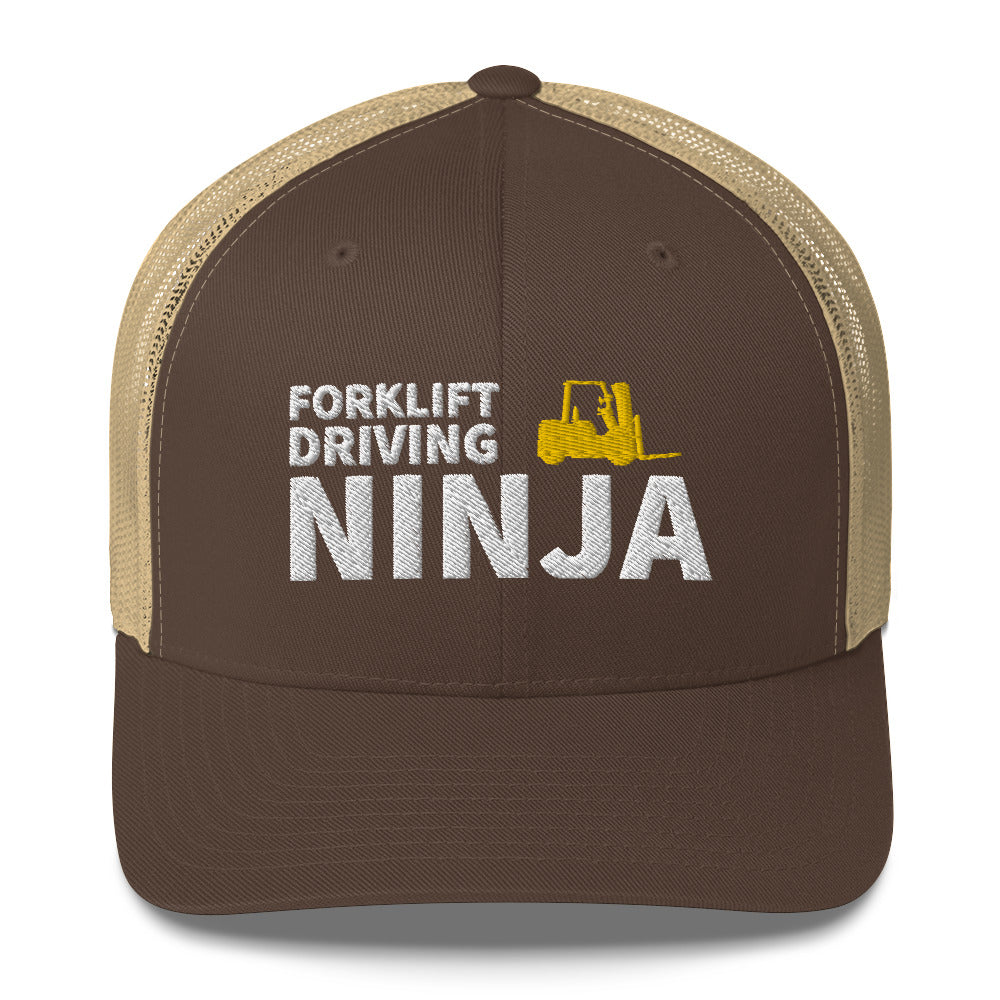 Forklift Driving Ninja Cap. Embroidered Trucker Cap