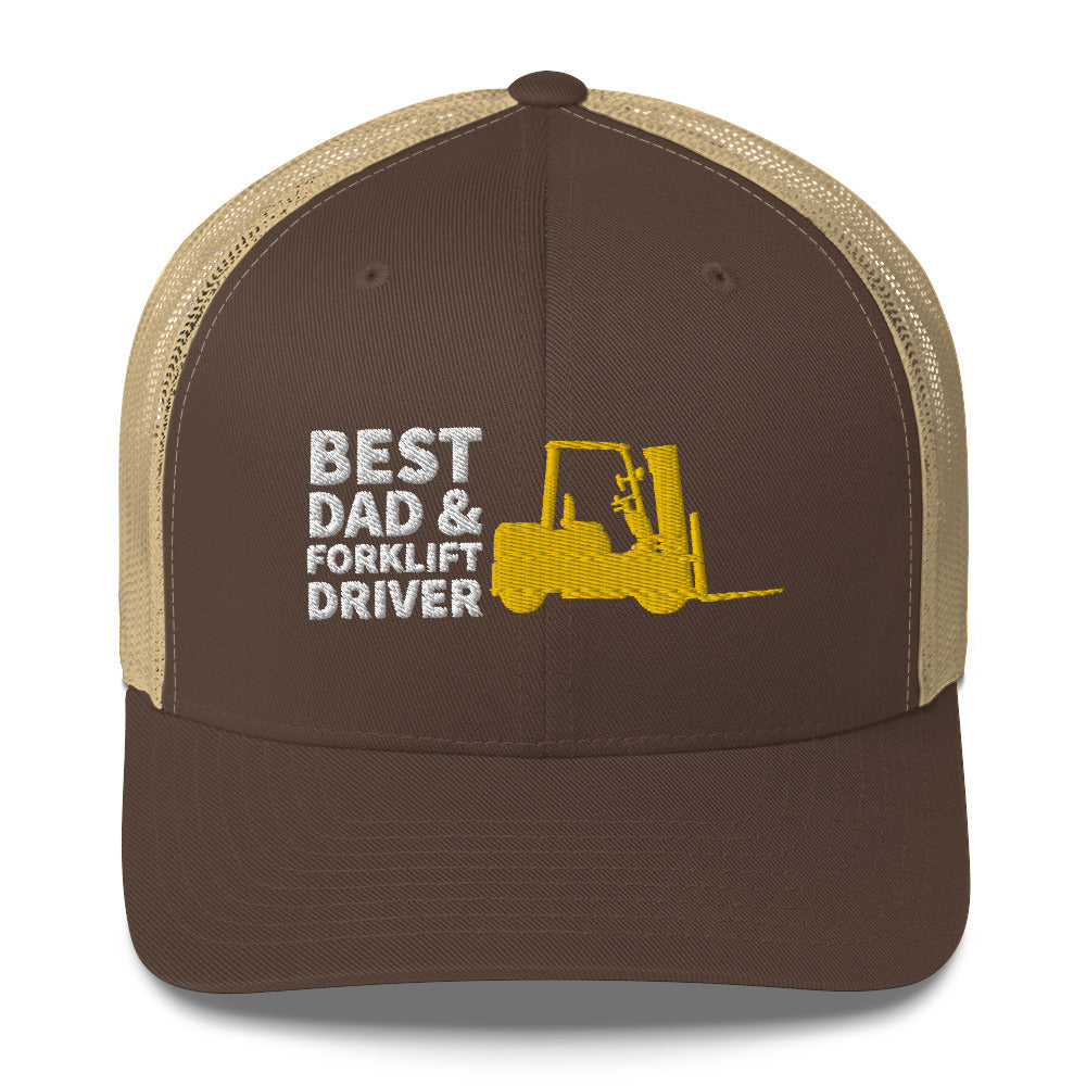 Best Dad And Forklift Driver Cap, Embroidered Truckers Cap