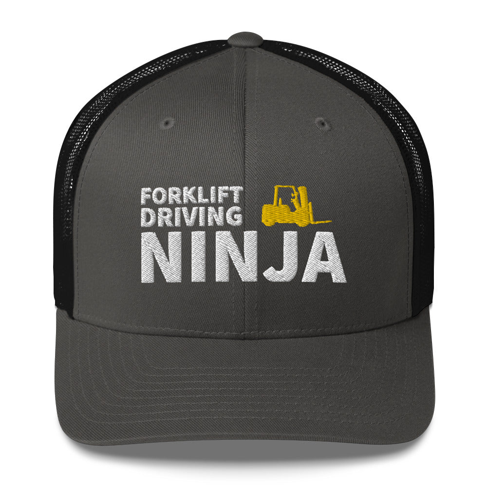 Forklift Driving Ninja Cap. Embroidered Trucker Cap