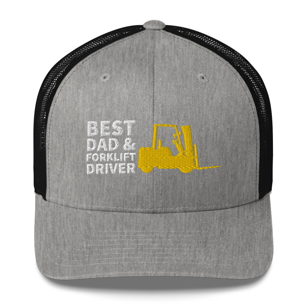 Best Dad And Forklift Driver Cap, Embroidered Truckers Cap