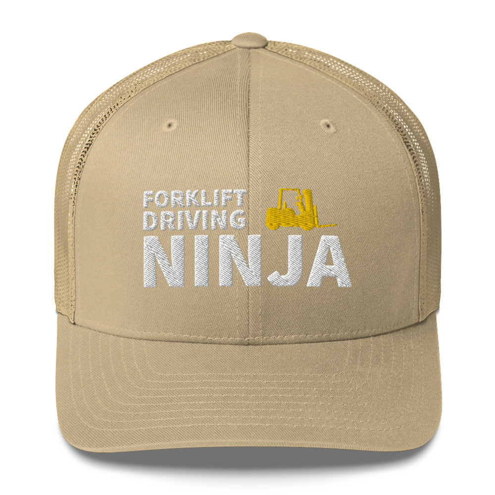 Forklift Driving Ninja Cap. Embroidered Trucker Cap