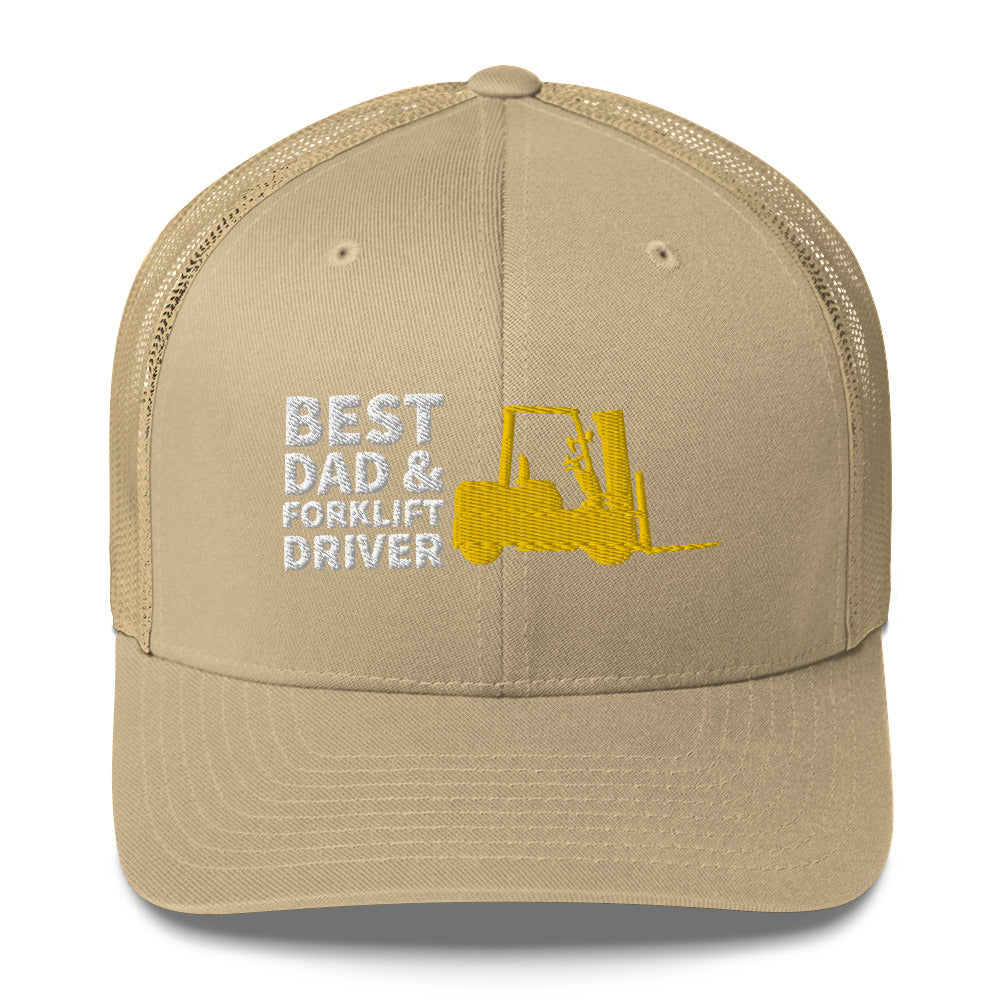 Best Dad And Forklift Driver Cap, Embroidered Truckers Cap
